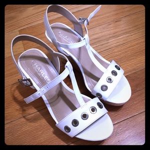 Charles Davis White Leather Wedges, Size 4.5